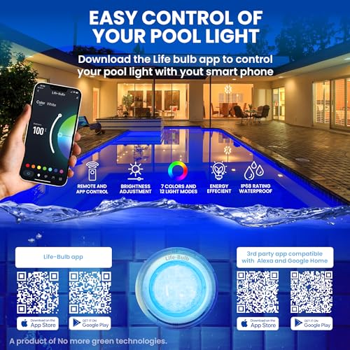 Life-Bulb Smart Pool LED Pool Lights for Inground Pool, Wall Mounted, Color Changing with Remote - 75ft Cable, Works with Remote or Phone App - iOS/Android Compatible, Lifetime Replacement Program