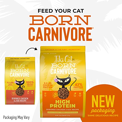 Tiki Cat Born Carnivore High Protein, Deboned Chicken & Egg, Grain-Free Baked Kibble to Maximize Nutrients, Dry Cat Food, 2.8 lbs. Bag