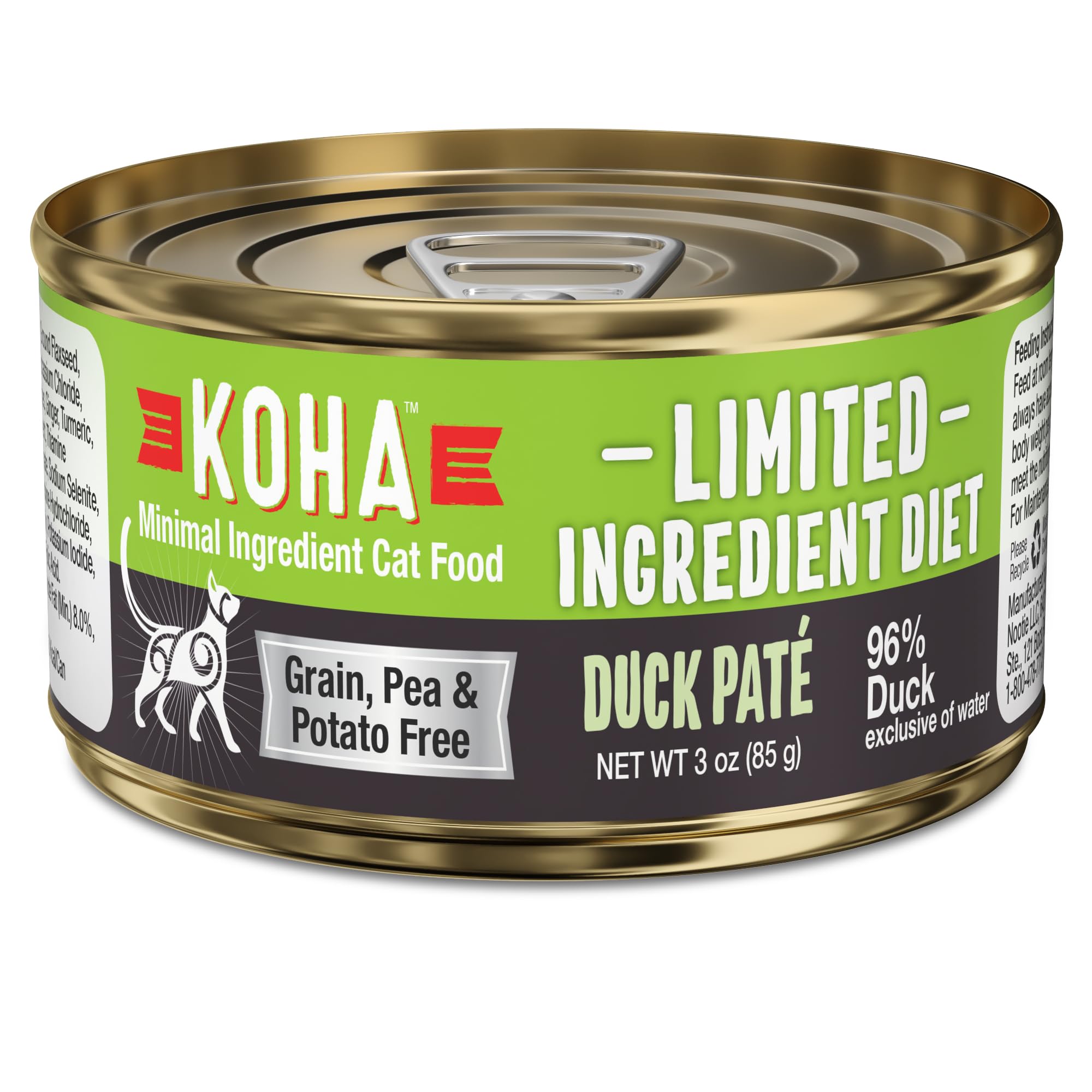 KOHA Limited Ingredient Diet Duck Pate for Cats - Single Meat Wet Cat Food for Sensitive Stomachs - Pate Cat Food with No Fillers - 3oz Pack of 24