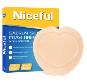 niceful sacral foam dressing 9"x9", hsa fsa eligible, sacral silicone foam dressing with border bed sore bandages for large wound, 5 pcs