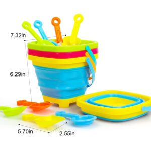 TOY Life Beach Toys for Toddler 1-3 Sand Toys for Kids Beach Toys for Kids Ages 4-8 with 4 Callapsible Buckets Sandbox Toys Beach Toys for Kids Ages 8-12 with Shovels Collapsible Beach Toys 2.5L