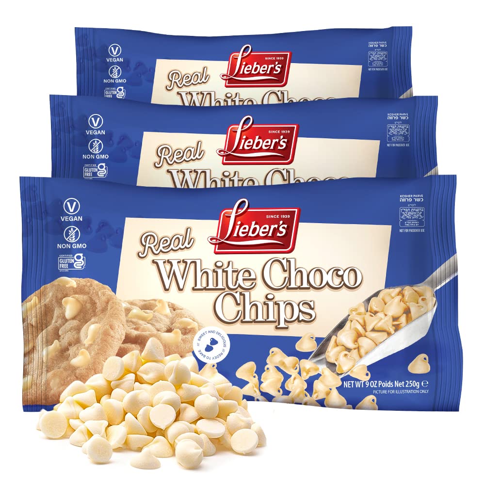 Lieber’s Real White Chocolate Chips, 9 oz – Gluten Free, Vegan, Kosher, Non GMO, Low Calorie Chocolate Chips (9 Oz Pack of 3)