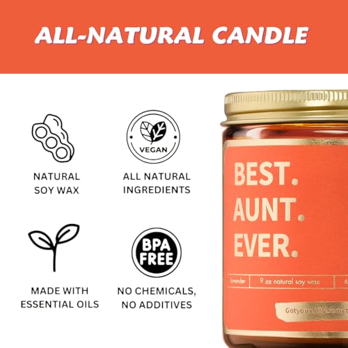 Gifts for Aunt - Best Aunt Ever, Lavender Scented Candle, Soy Wax | Empowering Aunt Birthday Gifts from Niece or Nephew | BAE Cool Favorite Auntie Bday Present | Aunt Candle, 9oz