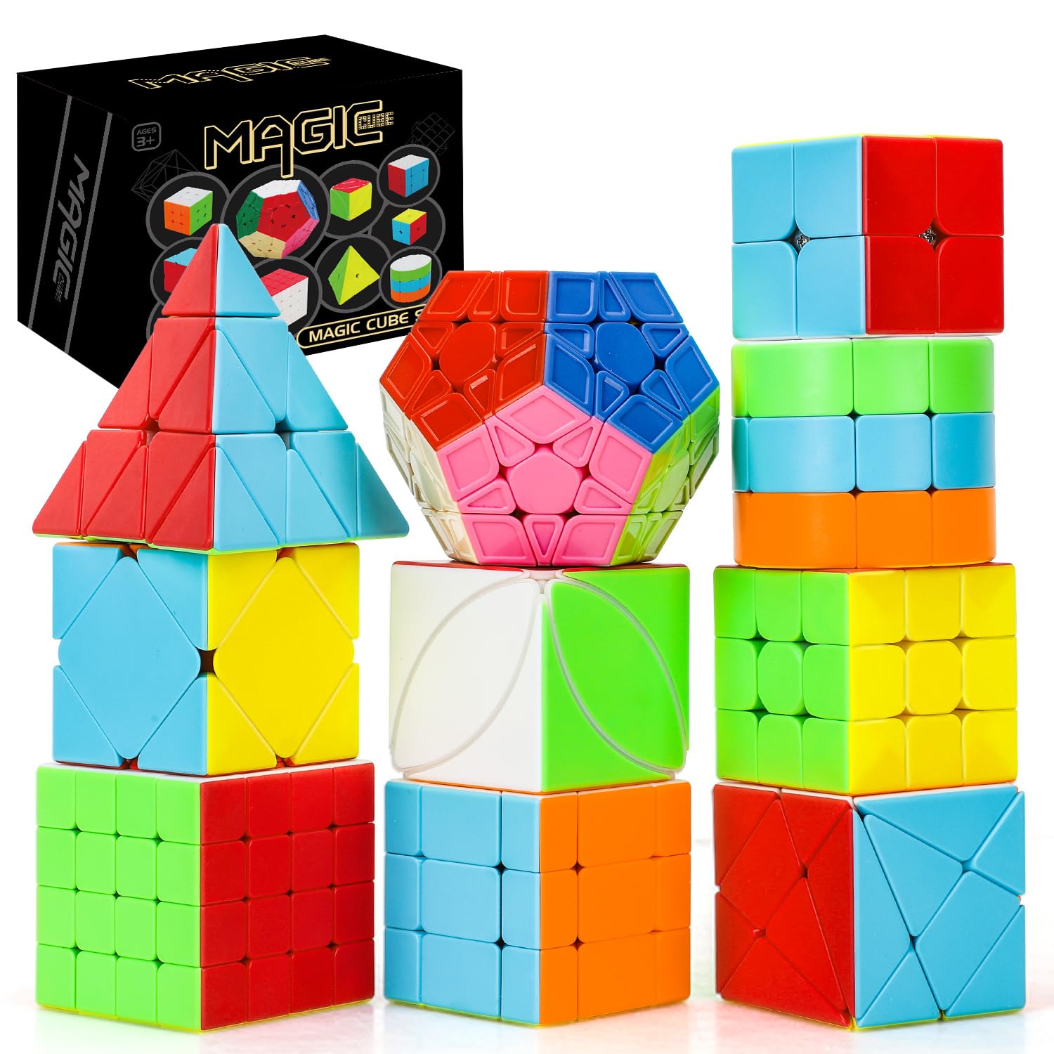 STEAM Life Speed Cube Set 10 Pack Magic Cube | includes Speed Cubes 3x3, 2x2 Speed Cube, 4x4 Speed Cube, Pyramid Cube, Megaminx Cube Puzzle Cube Bundle Collection Cube Toys Gift for Kids & Adults