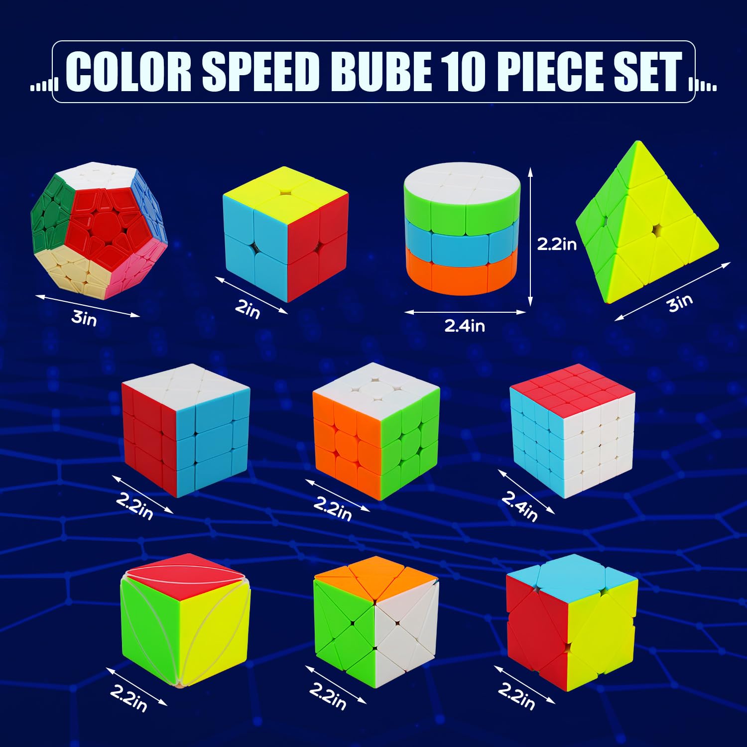 STEAM Life Speed Cube Set 10 Pack Magic Cube | includes Speed Cubes 3x3, 2x2 Speed Cube, 4x4 Speed Cube, Pyramid Cube, Megaminx Cube Puzzle Cube Bundle Collection Cube Toys Gift for Kids & Adults