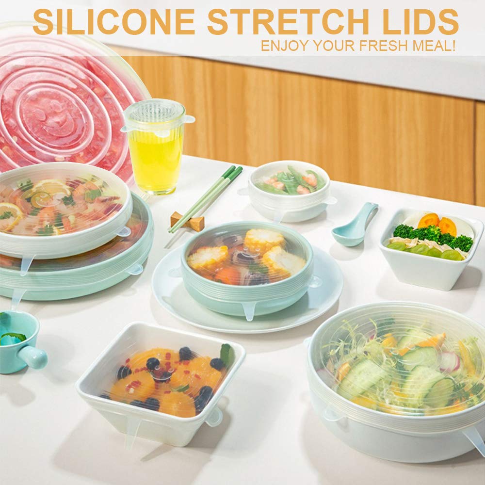 LELE LIFE 4 Pack Same Size Silicone Stretch Lids, Thicker Reusable Sturdy Silicone Container Cover, Expandable Food Storage Covers, Dishwasher and Freezer Safe, 5.71in(14.5cm)