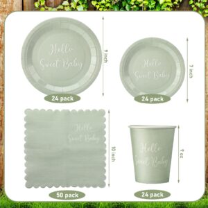 Mifoci 122 Pcs Baby Shower Sage Green Party Supplies Include 7 Inch 9 Inch Disposable Sage Green Paper Plates 9 oz Paper Cup Sage Green Napkin Cocktail Napkins