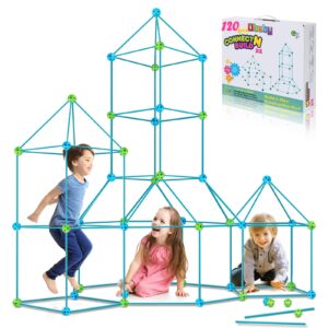 kids fort building kit 120 pieces construction stem toys for 5 6 7 8 9 10 11 12 years old boys and girls ultimate forts builder gift build diy educational learning toy for indoor & outdoor