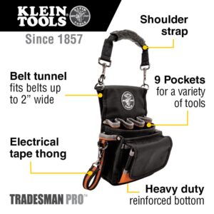 Klein Tools 5242 Tool Pouch, Tradesman Pro tool Pouch with Electrical Tape Thong, Reinforced Bottom, 9 Pockets