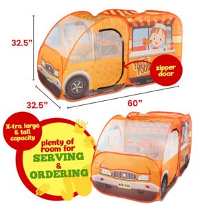 Kiddzery Food Truck Play Tent - 54 Pc. Food Set Pop Up Playhouse - Pretend Play Toys for Toddlers - Ball Pit Playset - Indoor & Outdoor Toy Tents for Kids - Trucks for Boys & Girls