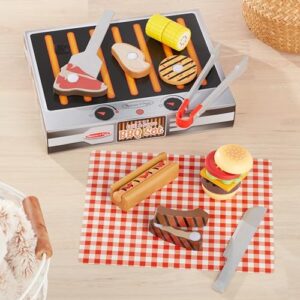 Melissa & Doug Grill and Serve BBQ Set (20 pcs) - Wooden Play Food and Accessories