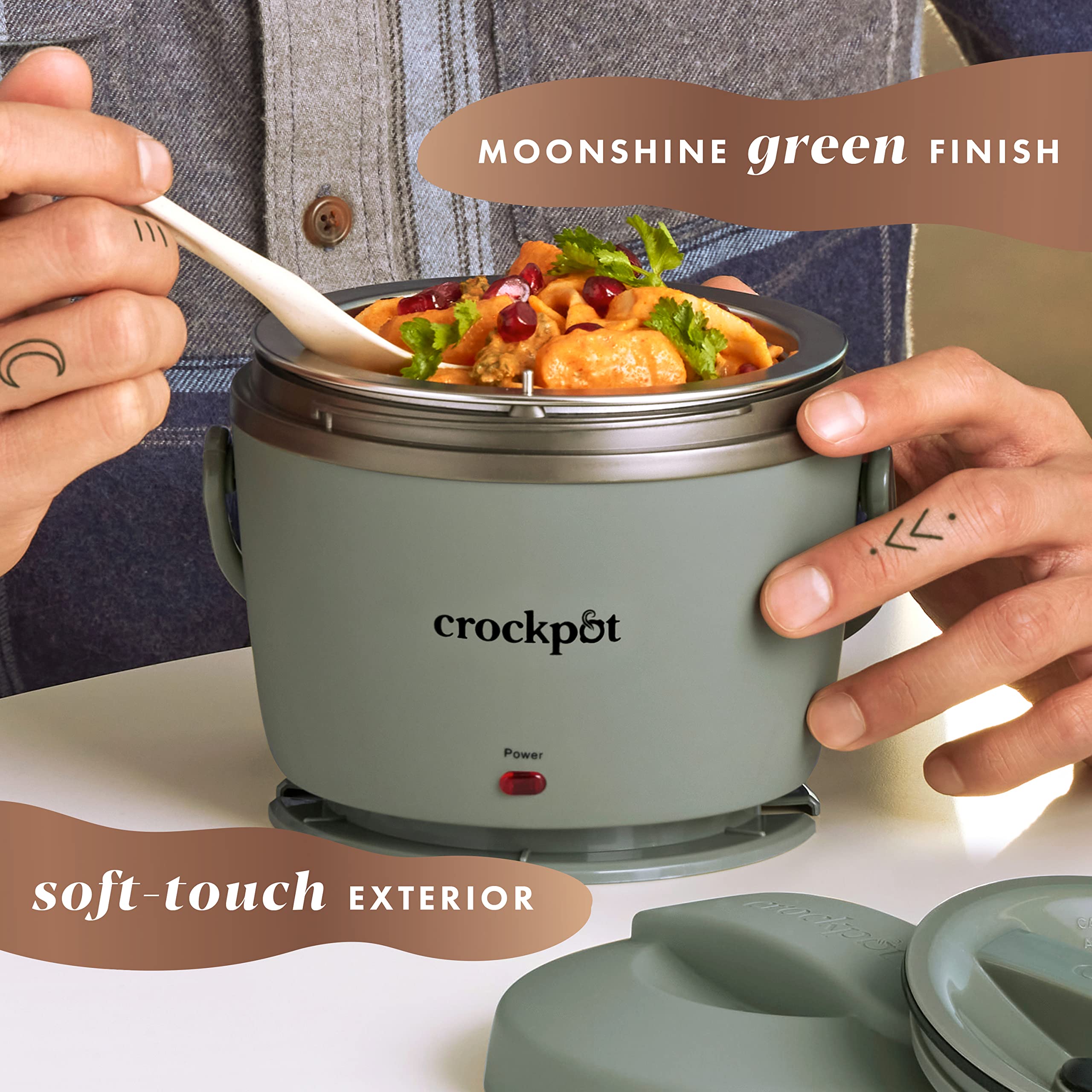 Crock-Pot Electric Lunch Box, 20-Ounce Portable Food Warmer, Moonshine Green, Perfect for Travel, On-the-Go & Office Use | Stylish, Spill-Free & Dishwasher-Safe | Ideal Men & Women's Gifts