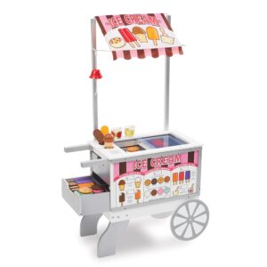 melissa & doug wooden snacks and sweets food cart - 40+ play food pcs, reversible awning , multi colored