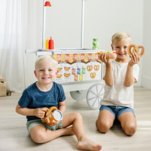 Melissa & Doug Wooden Snacks and Sweets Food Cart - 40+ Play Food pcs, Reversible Awning , Multi Colored