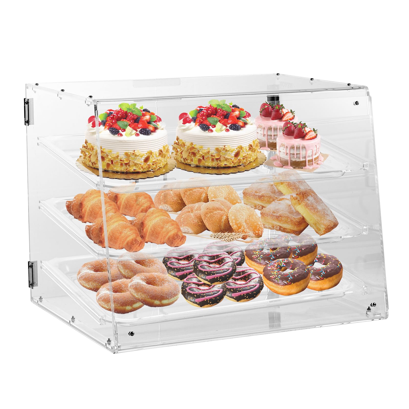 VEVOR Pastry Display Case, 3-Tier Commercial Countertop Bakery Display Case, Acrylic Display Box with Rear Door Access & Removable Shelves, Keep Fresh for Donut Bagels Cake Cookie, 20.7"x14.2"x16.3"