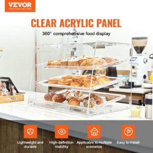 VEVOR Pastry Display Case, 3-Tier Commercial Countertop Bakery Display Case, Acrylic Display Box with Rear Door Access & Removable Shelves, Keep Fresh for Donut Bagels Cake Cookie, 20.7"x14.2"x16.3"