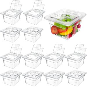 geetery 12 pack 1/6 size 4'' deep polycarbonate food pan with lid clear stackable plastic pan restaurant food storage containers with hinged lids for hotel supplies