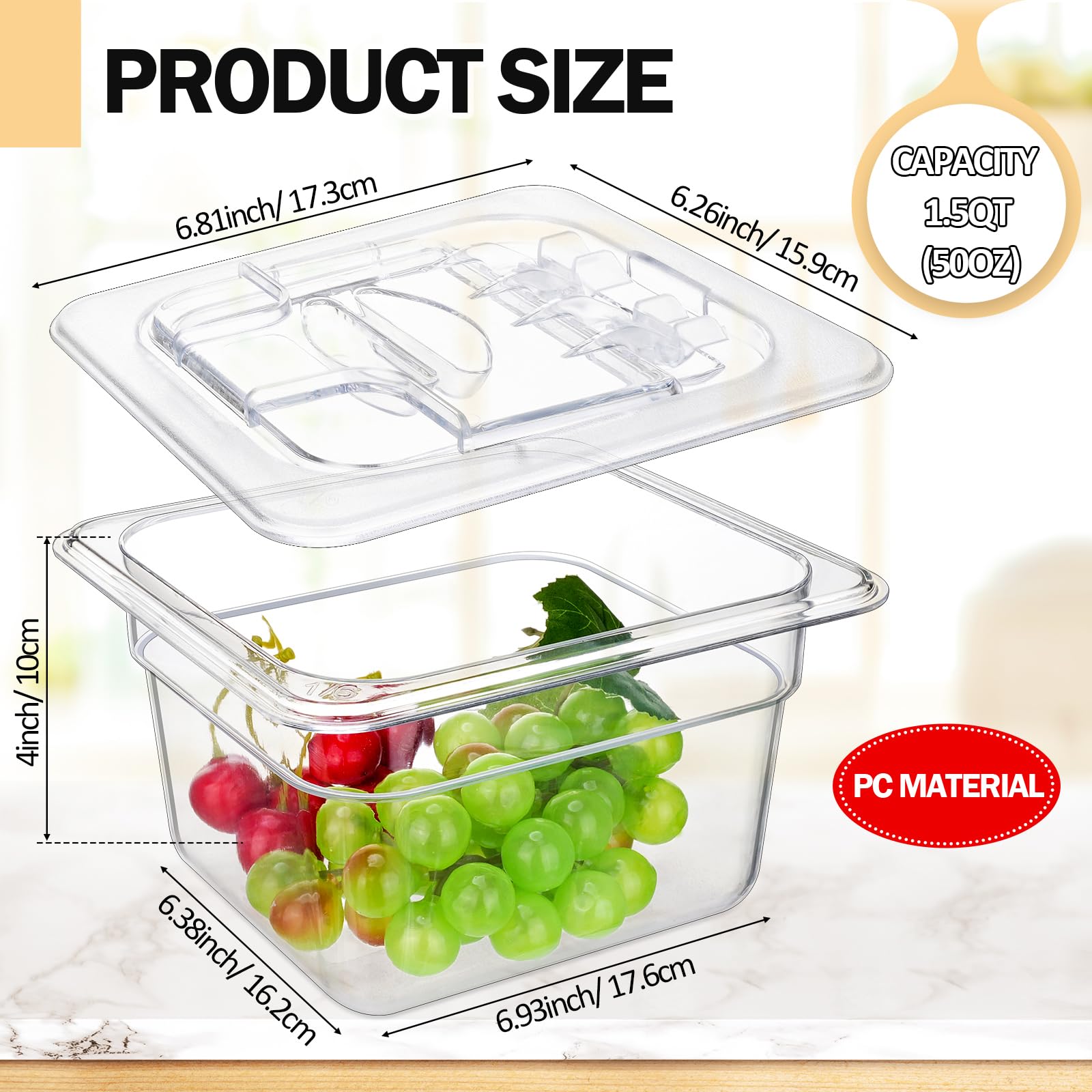 Geetery 12 Pack 1/6 Size 4'' Deep Polycarbonate Food Pan with Lid Clear Stackable Plastic Pan Restaurant Food Storage Containers with Hinged Lids for Hotel Supplies