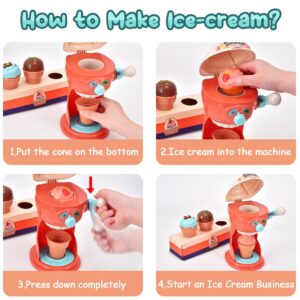 G.C 61Pcs Ice Cream Play Set Toy Kids Toddlers Pretend Play Ice Cream Maker Shop Counter Apron Scoop Dessert Food Kitchen Accessories Playset Girls Boys Birthday Gifts for 3 4 5 6 Years Old