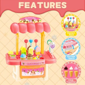 deAO Ice Cream Toy Stand Play Set for Boys& Girls, Educational Ice Cream Counter Deluxe Playset, Desserts Cake Ice Cream and Candy Pretend Play Food Sets, Birthday for Kids Aged 3-12