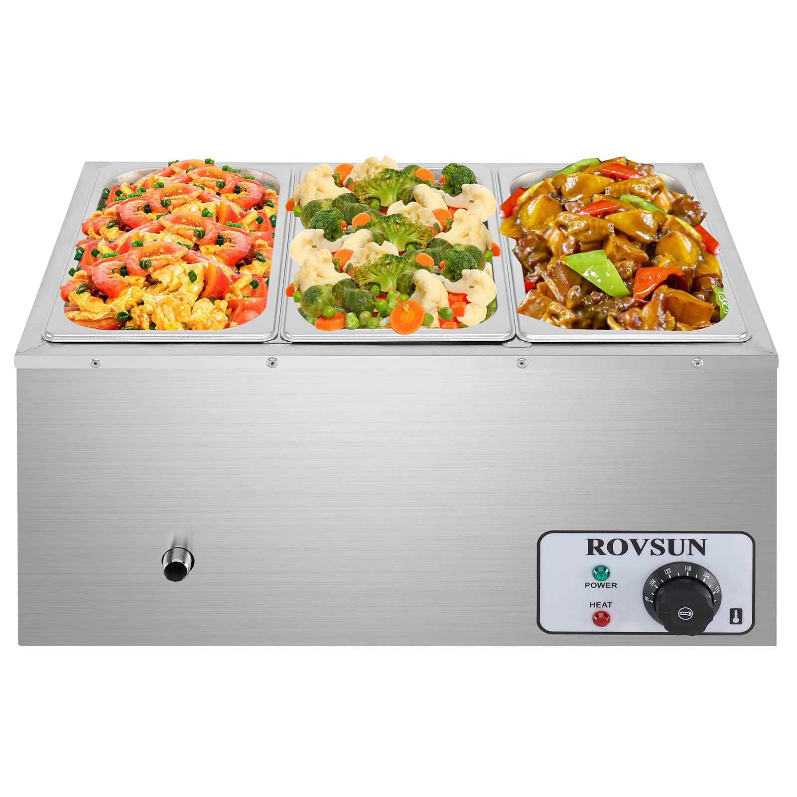 ROVSUN 21QT Electric Commercial Food Warmer, 110V 3-Pan Stainless Steel Bain Marie Buffet, 6.9 QT/Pan Stove Steam Table with Temperature Control & Lid for Parties, Catering, Restaurants