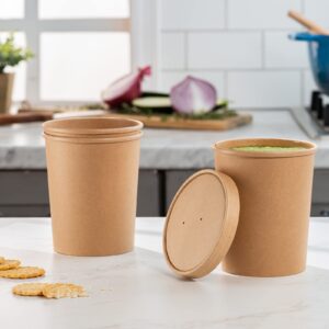 Comfy Package [25 Sets] 32 oz. Paper Food Containers With Vented Lids, To Go Hot Soup Bowls, Disposable Ice Cream Cups, Kraft