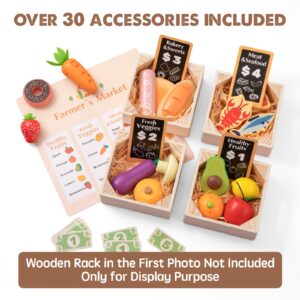 Tiny Land Wooden Play Food Sets for Kids Kitchen - 100% Wood 43 Pieces Kids Toy Food for Toddlers 3+ Year Old, Pretend Food Play Kitchen Accessories Set for Boys and Girls