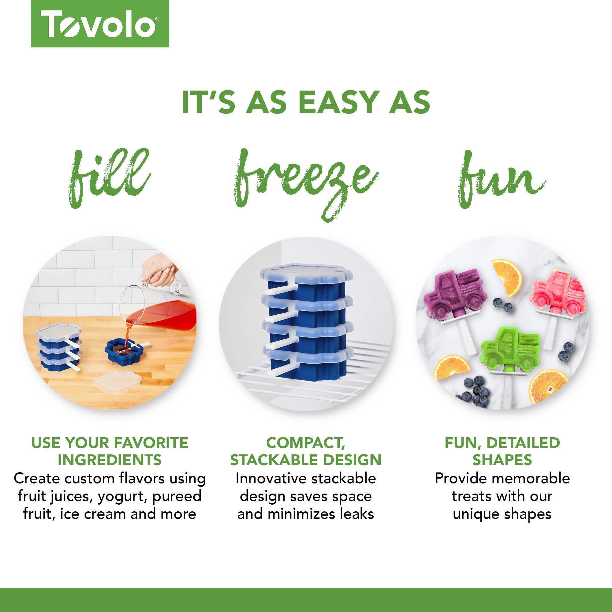 Tovolo Silicone Popsicle Molds with Sticks (4-Pack, Truck) - Reusable Ice Pop Molds for Homemade Flavored Ice Pops & Frozen Snacks - Stackable Popsicle Maker with Lid, Dishwasher Safe & BPA-Free