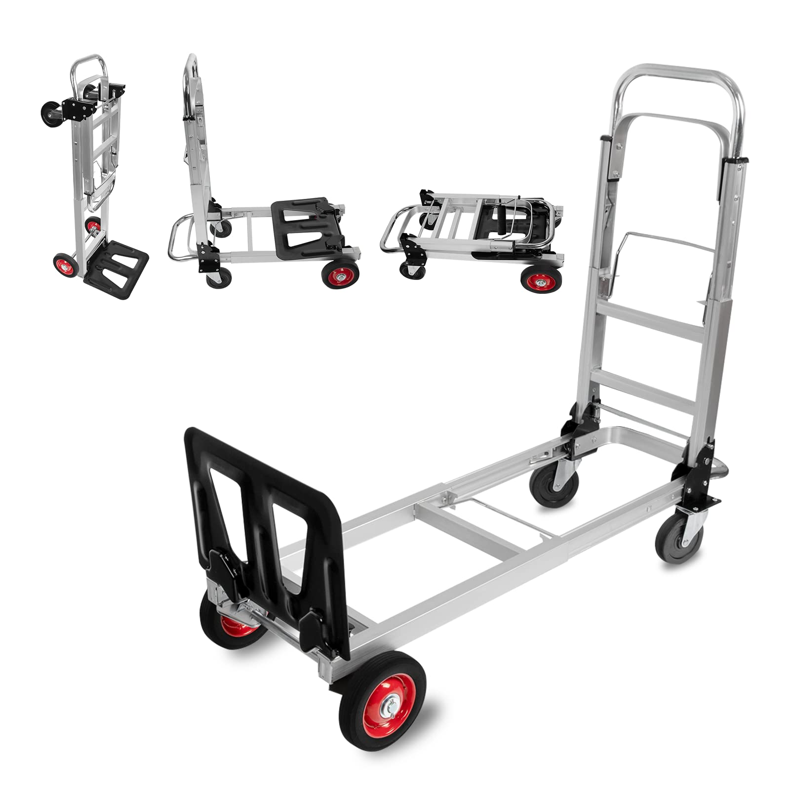 3 in 1 Aluminum Hand Truck Dolly Convertible Heavy Duty 460lbs Capacity Folding Hand Truck with 6'' Rubber Wheels and Telescoping Handles Multi-Position Hand Cart Dolly Platform