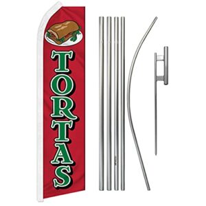 Tortas Swooper Advertising Flag & Pole Kit - Perfect for Store Fronts, Cafes, Retailers, Shops, Food Trucks, Events, Fairs, Restaurants