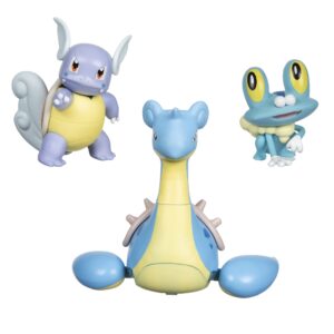 pokémon battle figure, water-type theme 3 pack with froakie, wartortle, lapras - 4.5-inch froakie figure, 3-inch wartortle figure, 2-inch froakie - toys for kids fans - amazon exclusive