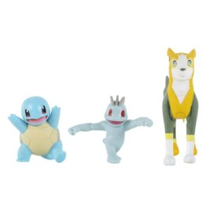 Pokemon PKW0180 3 Pack-Features 2 Squirtle, Machop & 3-Inch Boltund Battle Figures-Authentic Details, Multi