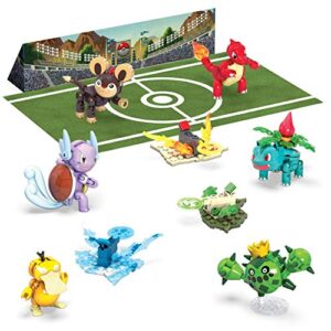 mega pokémon action figure building toys set for kids, trainer team challenge with 276 pieces, 6 poseable characters and accessories