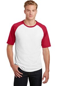 sport tek short sleeve colorblock raglan t-shirt. t201 white/red s