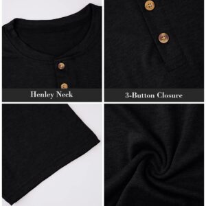 Fashion Mens Henley Shirts Classic Long Sleeve Basic Button Cotton T-Shirt with Pocket Black