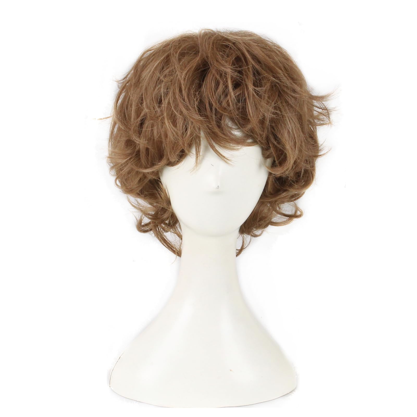 Men's Wig Short Brown Natural Wave Fluffy Halloween Heat Resistant Synthetic Cosplay Costume Wigs