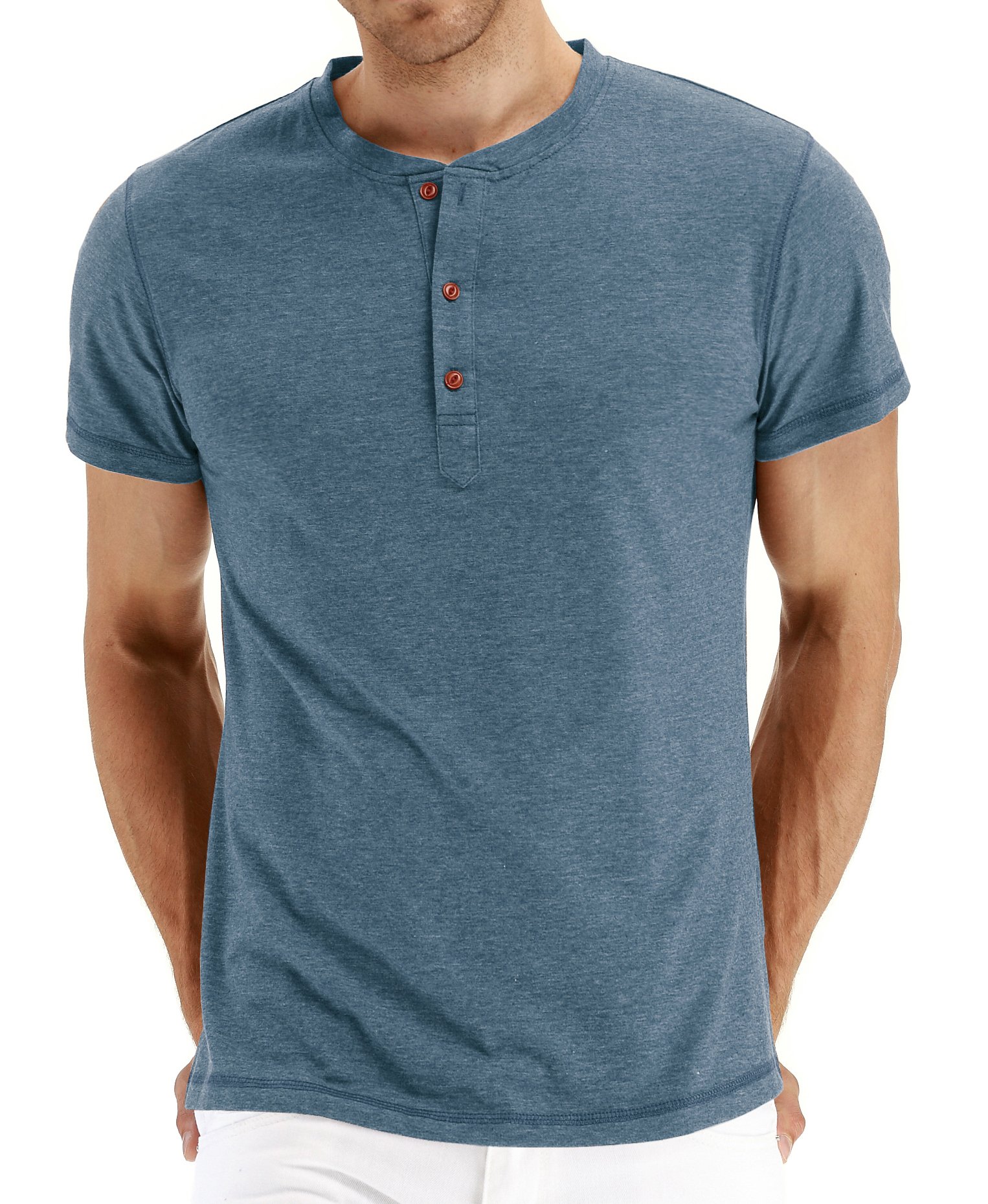 NITAGUT Mens Fashion Casual Front Placket Basic Short Sleeve Henley T-Shirts (L, 02 Vg-Blue)