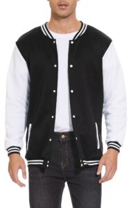 men's bomber jacket varsity baseball jackets windbreaker lightweight slim fit button down letterman jacket black