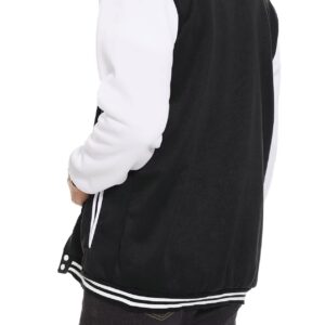 Men's Bomber Jacket Varsity Baseball Jackets Windbreaker Lightweight Slim Fit Button Down Letterman Jacket Black