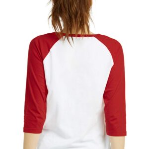 Cottonbell Women's Baseball Quarter Sleeve Tee Shirt (L, White/Red)