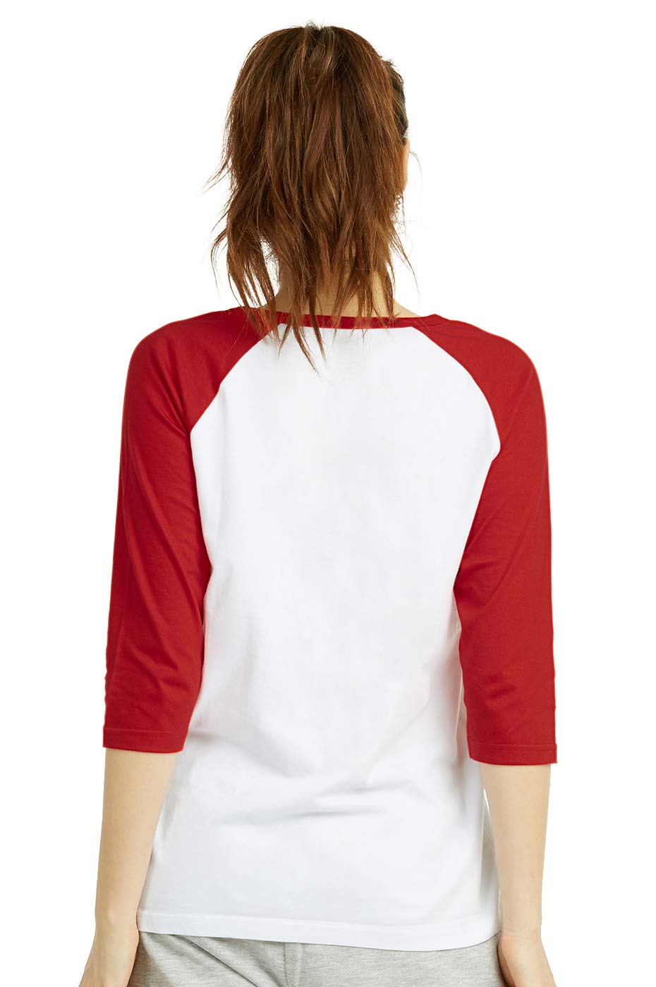 Cottonbell Women's Baseball Quarter Sleeve Tee Shirt (L, White/Red)