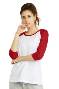 cottonbell women's baseball quarter sleeve tee shirt (l, white/red)