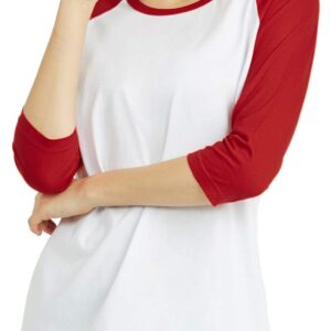 Cottonbell Women's Baseball Quarter Sleeve Tee Shirt (L, White/Red)