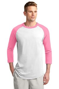 sport-tek colorblock raglan jersey. t200 white/bright pink 4xl