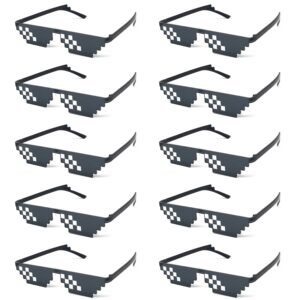 jyzobjhb 10 pieces thug life party sunglasses pixelated mosaic eyewear black for unisex adults kids (flat black)