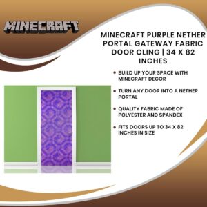 Ukonic Minecraft Purple Nether Portal Gateway Fabric Door Cling | Wall Decorations, Playroom Accessories, Kids Room Essentials Home Decor | Video Game Gifts and Collectibles | 34 x 82 Inches