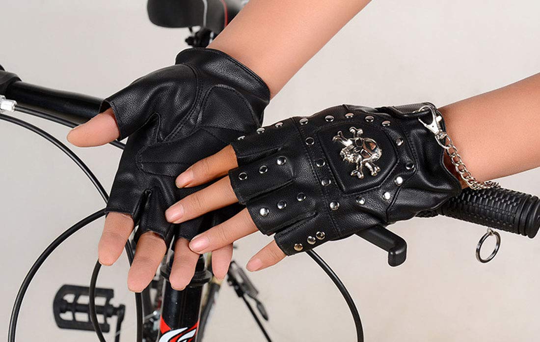 Coolwife Steampunk Gothic Gloves Mens Vintage Geuuine Leather Captain Fingerless Mittens (Ring Black (A Pair)) One Size