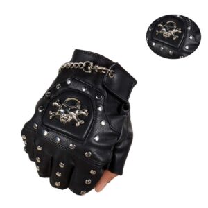 Coolwife Steampunk Gothic Gloves Mens Vintage Geuuine Leather Captain Fingerless Mittens (Ring Black (A Pair)) One Size