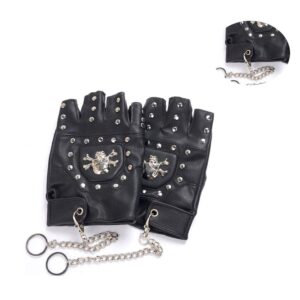 Coolwife Steampunk Gothic Gloves Mens Vintage Geuuine Leather Captain Fingerless Mittens (Ring Black (A Pair)) One Size