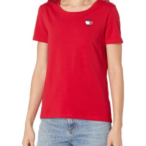 Tommy Hilfiger womens Crew Neck Logo Tee T Shirt, Scarlet Heart, Large US